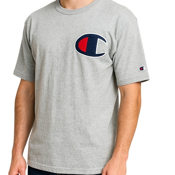Champion Other - VTG 80s Champion Heritage BIG C LOGO Shirt‎ L Grey Embroidered Patch Crew Neck